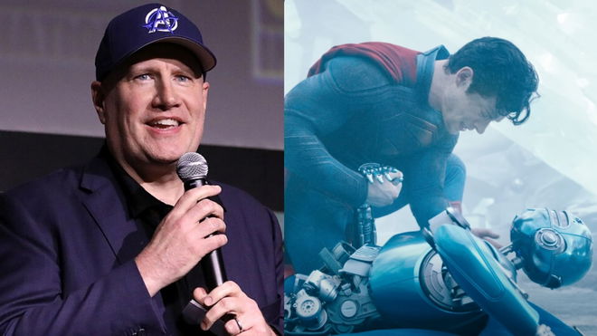 Kevin Feige and Superman's robot scene side by side